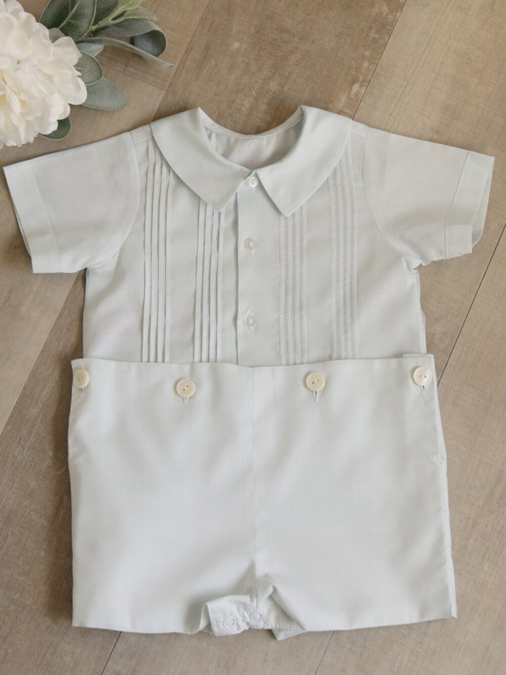 Heirloom Blue Bobby Suit Pintucks 100% Cotton 12M Special Occasion Portrait